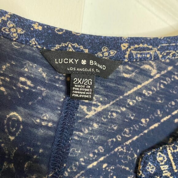 (2) Lucky Brand tunic tops blouse navy and black size 2X V neck - Picture 3 of 7